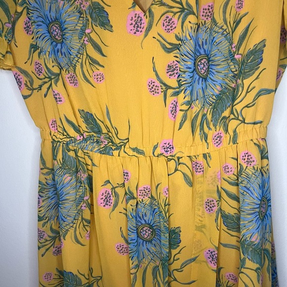 Madewell Sweetgrass Ruffle Sleeve Painted Blooms Yellow Floral Dress - Picture 7 of 8